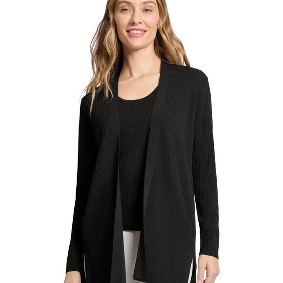 Jones New York Long-Sleeve Side-Slit Open Cardigan Sweater Black Size M NWT - Picture 2 of 5